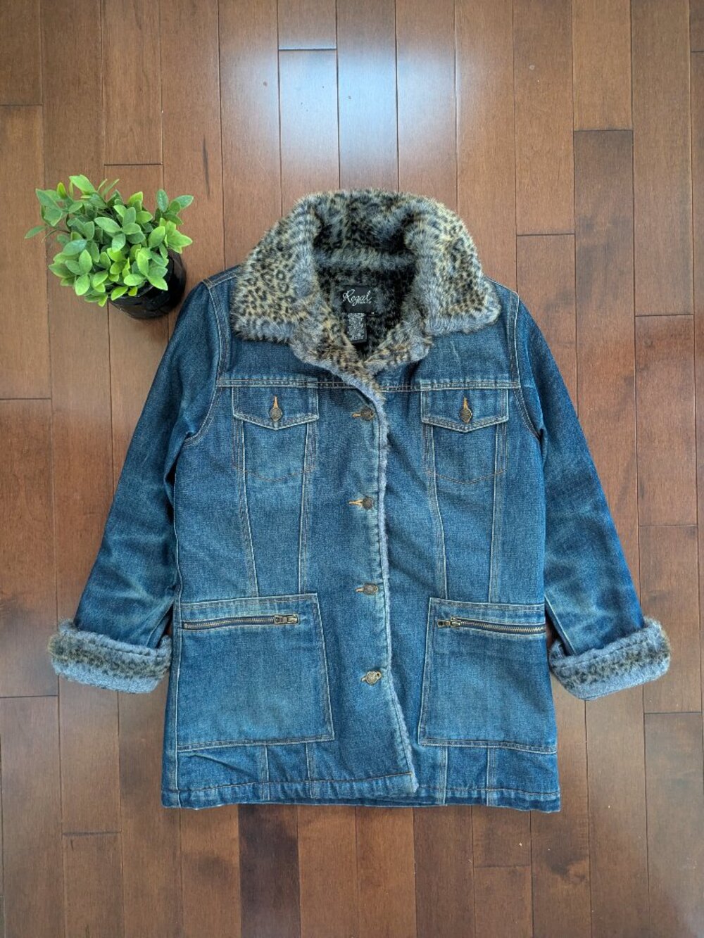 LEOPARD FUR LINED VINTAGE Y2K JEAN JACKET